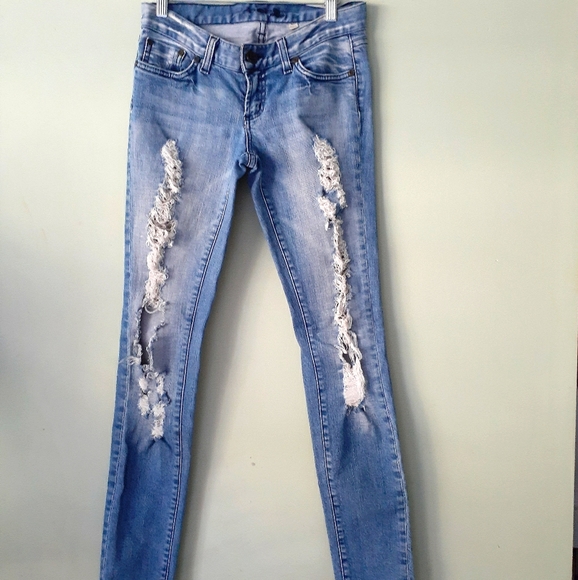 bebe Denim - Bebe Skinny Distressed Jeans